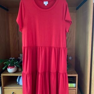 Red Tiered Short Sleeve Dress